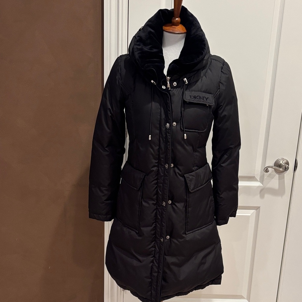 DKNY Women's Black Long Puffer Coat